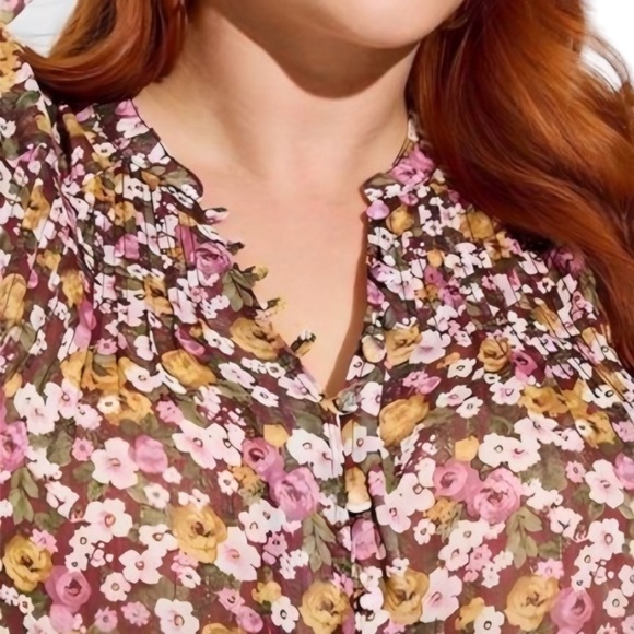 Torrid Crinkle Chiffon Smocked Floral Blouson Sleeve Blouse Size 2X Peasant Top - Picture 5 of 16